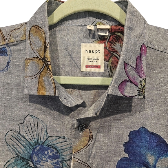 Mens Haupt Germany XL Woven Linen Cotton Button Down Shirt Floral Modern Fit NWT - Picture 4 of 14